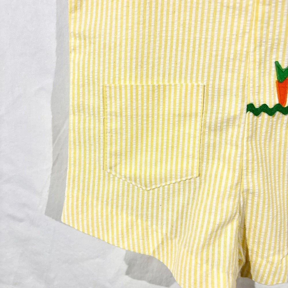 Lisa Jackson Yellow Stripped Overalls with Bunny Carrots (Vintage) Easter Spring